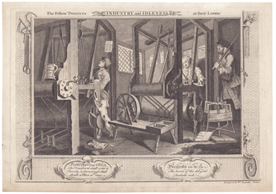Industry and Idleness
(Plate 1)
The Fellow 'Prentices at their Looms